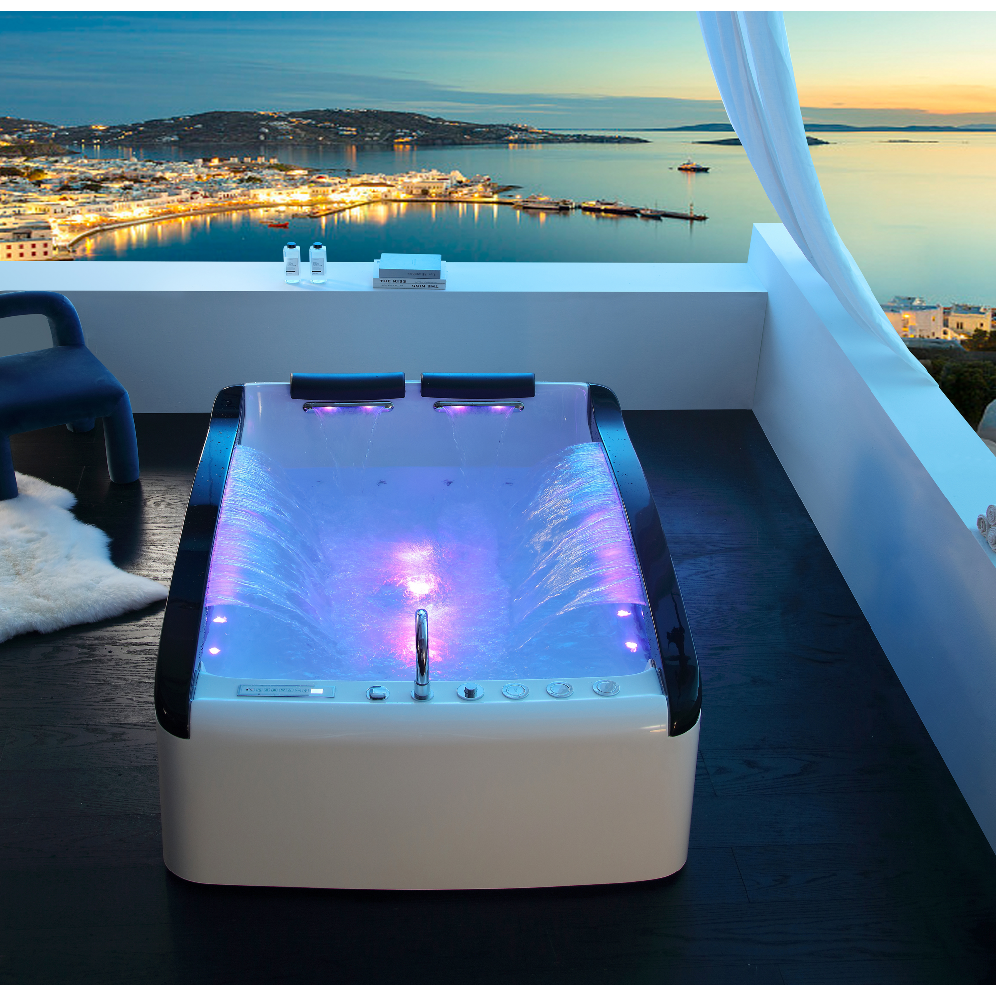VASCA IDROMASSAGGIO LED 4 POSTI - SPA LUX - 187X120 CM - 4 CASCATE CON ...