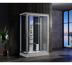 CABINA IDROMASSAGGIO 120X80 CM LUX BAGNO TURCO - PC FULL TOUCH COMPUTER TERMICO - CROMOTERAPIA - MICRO LED RGB DESIGN SULLA COLONNA - OZONO - SOFFIONE SQUARE LUX LED - GLASS LUX - BLUETOOTH