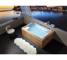 VASCA IDROMASSAGGIO SPA LED CON CASCATA INTAGLIATA DOPPIA+O3-180X120 -50 GETTI-DOPPIA POMPA - PC FULL TOUCH - RISCALDATORE - LEGNO MASSELLO - AIRLED - CROMOTERAPIA CON CASCATA - LED SUL PANNELLO - BLUETOOTH - PENNELLO LEGNO - LUX