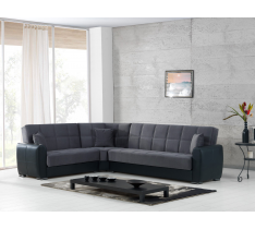 MEGA DIVANO ANGOLARE LETTO CONTENITORE REVERSIBILE NERO / GRIGIO - CUSCINI