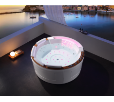 VASCA IDROMASSAGGIO LUX 4 POSTI -LIBERA INSTALLAZIONE KING SIZE- SPA LUX LED - 195X195 CM - PERCORSO CASCATA CON LED - 50 GETTI - VASCA IN ACRILICO - OZONO - LED CROMOTERAPIA - TOUCH LED - MANOPOLE DESIGN - AIR LED -LEGNO MASSELLO- RISCALDATORE- BLUETOOTH