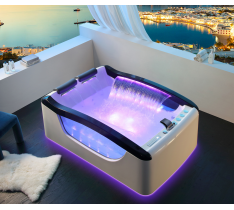 VASCA IDROMASSAGGIO LED 4 POSTI - SPA LUX - 187X120 CM - 4 CASCATE CON LED 50 GETTI LUX - VASCA IN ACRILICO - OZONO - LED CROMOTERAPIA - TOUCH LED - MANOPOLE DESIGN - AIR LED - RISCALDATORE - BLUETOOTH - STRISCIA LED + WALL LED -- LUX - DOMOTICA - ECO-TE