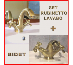 DOPPIO RUBINETTO BRONZO/ORO LAVABO + BIDET -SET COMPLETO CON FLESSIBILI PER MOBILE DA BAGNO - LAVABO