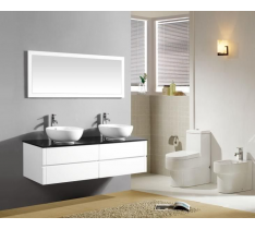 MOBILE BAGNO PENSILE BIANCO DA 150 CM COMPLETO DOPPIO LAVABO