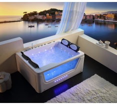 VASCA IDROMASSAGGIO LED 4 POSTI - SPA LUX - 170X130 CM - CASCATA CON LED 51 GETTI LUX - VASCA IN ACRILICO - OZONO - LED CROMOTERAPIA - TOUCH LED - MANOPOLE DESIGN - AIR LED - RISCALDATORE - BLUETOOTH - SKIRT LED + WALL LED -- LUX - DOMOTICA - ECO-TECH