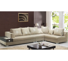 DIVANO SALOTTO MEGA SOFA IN TESSUTO ANGOLARE BEIGE CON CUSCINI