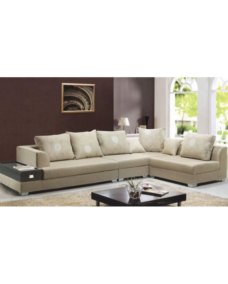 DIVANO SALOTTO MEGA SOFA IN TESSUTO ANGOLARE BEIGE CON CUSCINI