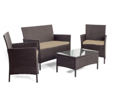 DIVANO RATTAN MARRONE SALOTTO ARREDO GIARDINO COMPLETO - CUSCINI