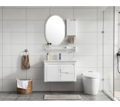 MOBILE BAGNO PENSILE BIANCO 80 CM COMPLETO SPECCHIO ARMADIETTO