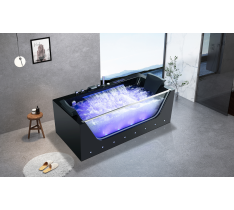 VASCA IDROMASSAGGIO SPA NERA DOPPIA + LED + OZONO-170X80 -36 GETTI-DOPPIA POMPA - PC FULL TOUCH - RISCALDATORE - CON VETRO - LED CROMOTERAPIA CON CASCATA RGB - LED SUL PANNELLO - AIRLED SUL FONDO - WALL LED - BLUETOOTH