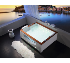 VASCA IDROMASSAGGIO LED 4 POSTI - SPA LUX - 180X150 CM - CASCATA CON LED 50 GETTI LUX - VASCA IN ACRILICO - OZONO - LED CROMOTERAPIA - TOUCH LED - MANOPOLE DESIGN - AIR LED -LEGNO MASSELLO- RISCALDATORE- BLUETOOTH - SKIRT LED+WALL LED -- LUX - DOMOTICA