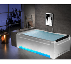 VASCHE VASCA IDROMASSAGGIO DOPPIA BAGNO 185X125 CON 24 GETTI TRIPLO CUSCINO + DOPPIA POMPA + STRISCIA LED + OZONO + RISCALDATORE + BLUETOOTH