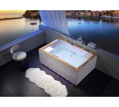 VASCA IDROMASSAGGIO SPA LED CON CASCATA INTAGLIATA DOPPIA+O3-180X120 -50 GETTI-DOPPIA POMPA - PC FULL TOUCH - RISCALDATORE - LEGNO MASSELLO - AIRLED - CROMOTERAPIA CON CASCATA - LED SUL PANNELLO - BLUETOOTH - TOP LEGNO - LUX
