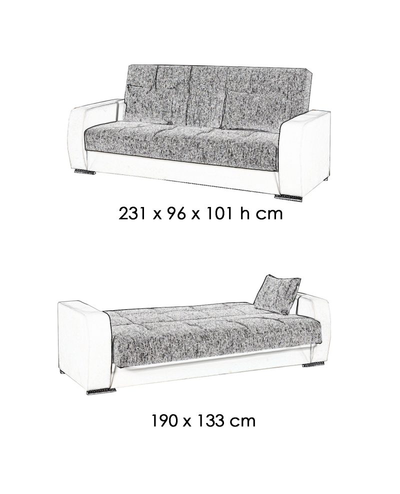 Bagno Italia Divano Letto Contenitore Mod. Iris I – Scegli Tra Ecopelle O Microfibra, Nero/Bianco/Marrone – Struttura In Faggio, Misure Letto 175x112 Cm