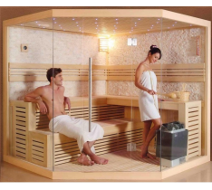 SAUNA FINLANDESE 6-7 POSTI 200X200 CM KING - VETRO 8MM - STUFA HARVIA ECO-TECH - NUOVO PC - OZONO - RADIO + MP3 - MP4 - USB - BLUETOOTH - AROMATERAPIA - CROMOTERAPIA - LED - TIMER - OROLOGIO - SECCHIELLO