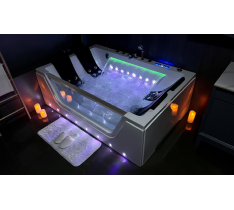 VASCA IDROMASSAGGIO LED 2-4 POSTI - SPA LUX - 180X120 CM - CASCATA CON LED 50 GETTI LUX - VASCA IN ACRILICO - OZONO - LED CROMOTERAPIA - TOUCH LED - MANOPOLE DESIGN - AIR LED - RISCALDATORE - RISCALDATA - BLUETOOTH - CON CASCATA INTAGLIATA VETRO 10MM - LU