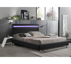 LETTO MATRIMONIALE IN ECOPELLE MODERNO NERO CON LED MULTICOLORE