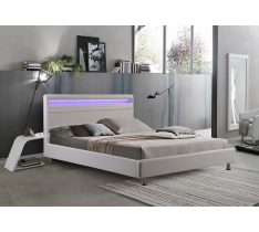 LETTO MATRIMONIALE IN ECOPELLE MODERNO BIANCO CON LED MULTICOLORE