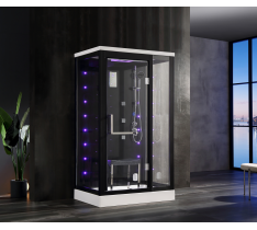 CABINA IDROMASSAGGIO 110X80 CM LUX BAGNO TURCO - PC FULL TOUCH COMPUTER TERMICO - CROMOTERAPIA - MICRO LED RGB DESIGN SULLA COLONNA - OZONO - SOFFIONE SQUARE LUX LED - NOIR GLASS LUX - BLUETOOTH