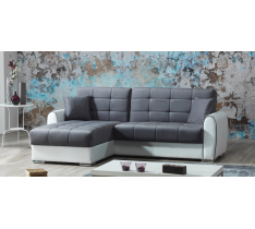 MEGA DIVANO ANGOLARE LETTO CONTENITORE REVERSIBILE BIANCO / GRIGIO- CUSCINI